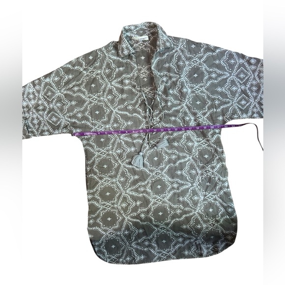 Omika Cotton Linen Blouse Size Small Green Blue Cotton Linen Top Tunic Boho - Picture 4 of 9